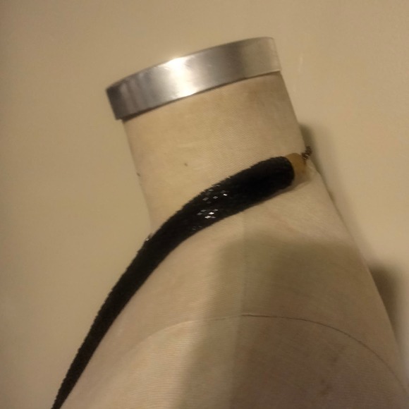 Iris Apfel & Bajalia Black-Clear Rhinestone Feathered Beaded 2 Layer Necklace - Picture 16 of 16